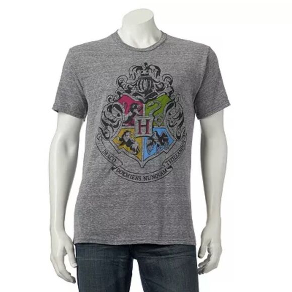 Harry Potter Hogwarts Crest Grey Tee Small - Picture 1 of 5